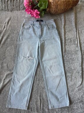 Hollister Light Blue Straight Leg Jeans with Distressed Knee